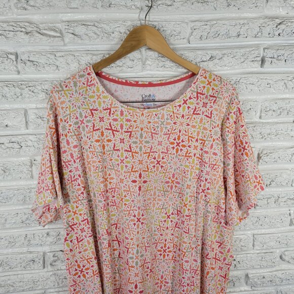 Croft & Barrow Womens 3X Tee Orange Red Geometric 100% Cotton Knit GEO239E - Picture 3 of 8